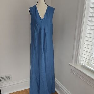 NWT Abercrombie & Fitch Linen Blend Flowy Blue Maxi Dress Size Med Tall